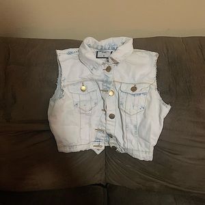 White Sleeveless Denim Jacket